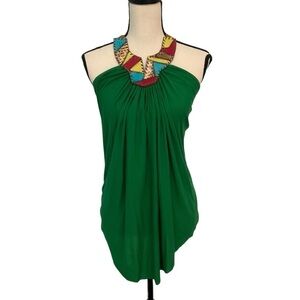 T-bags Los Angeles Green Top with Hand-sewn Leather Collar Size M